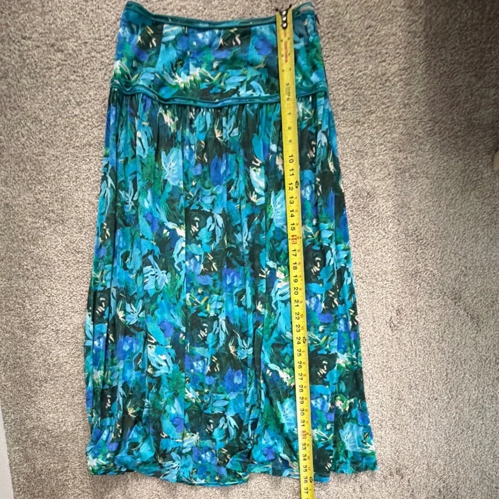 Ulla Johnson Blue Teal Floral Lyocell Maxi Skirt High Waisted Sz 6 Floral Print